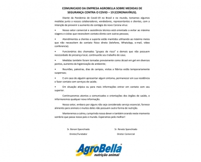 NOTA DA EMPRESA REFERENTE AO ATUAL CENÁRIO SOBRE O COVID-19.